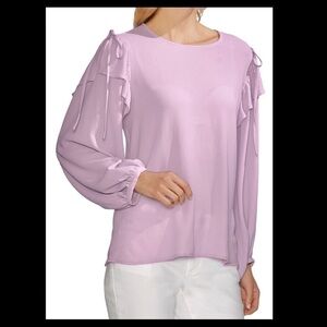 NWT VINCE CAMUTO purple ruffle drawstrings shouder blouse size S